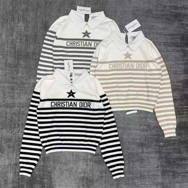 Dior ディオールハイブランドリブニット セーター レディース 長袖 女性らしい 上品  やさしい肌触り ニット S - L トップス ボートネック カットソー 柔らかい 伸縮性 薄手 着痩せ 着回し力 カジュアル きれいめ 婦人服 通勤 日常 春 秋 冬