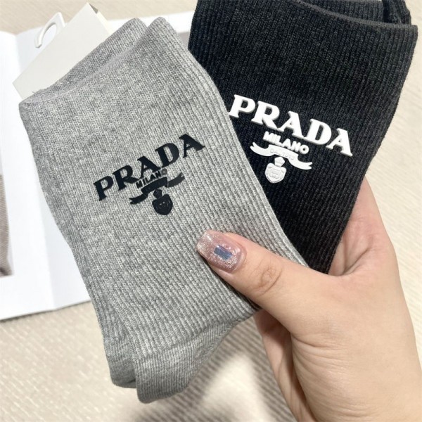 Prada プラダブランド ハイソックス 大人気ブランドミドルソックス 高品質 厚手ソックス 女の子好き 韓国上質な コットン ソックス くつした4足セット