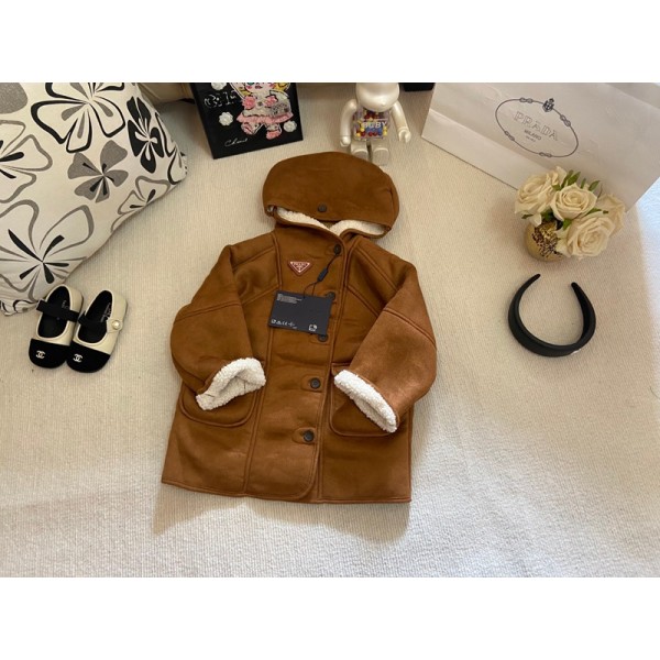 Prada プラダハイブランド子供 ボアジャケット キッズ フリースコート 女の子トレンチコート子供服 アウター フード付き 裏フリース 上着 防寒 ブルゾン ダッフルコート オーバー 保温 かわいい 無地 秋冬 90-130cm