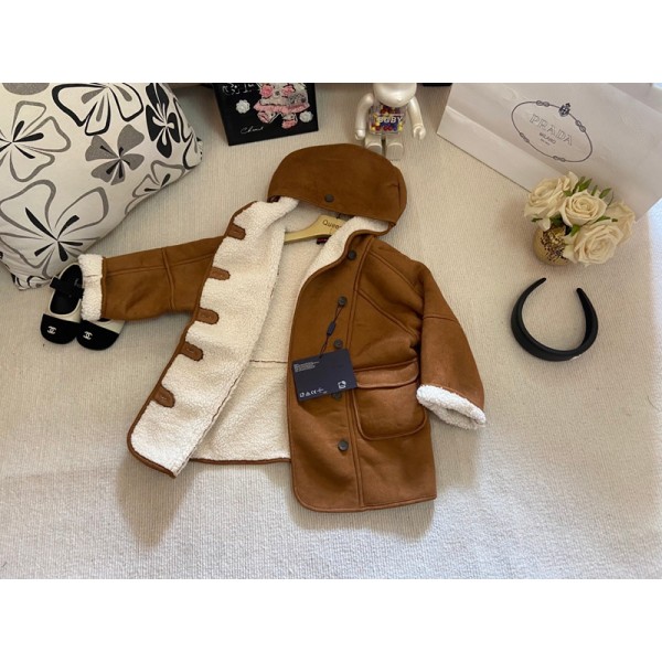 Prada プラダハイブランド子供 ボアジャケット キッズ フリースコート 女の子トレンチコート子供服 アウター フード付き 裏フリース 上着 防寒 ブルゾン ダッフルコート オーバー 保温 かわいい 無地 秋冬 90-130cm