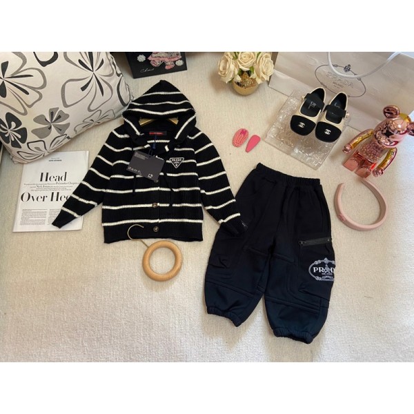Prada プラダハイブランドニットジャージ 上下セット 子供 長袖 90-150cm ニットパーカー スウェットパンツ セーター ルームウェア 上下 セット かわいい 大きいサイズ おしゃれ 可愛い 部屋着 オシャレ 春秋 冬