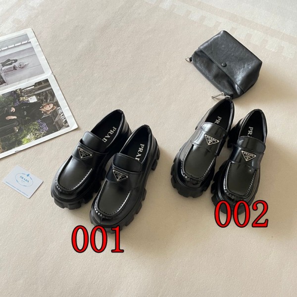 Prada プラダハイブランドローファー 厚底 レディース ビットローファー 歩きやすい ソール ヒール パンプス 通勤 通学 学生 マニッシュ かわいい カジュアル ブラック 225¬255mm