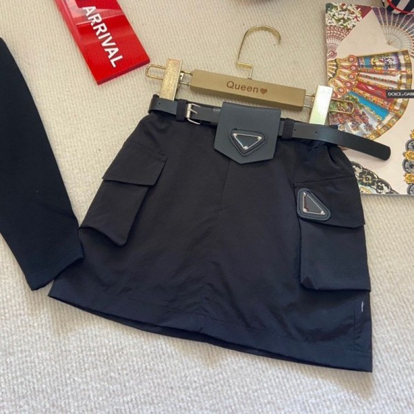 Prada プラダハイブランド女の子 ロングTシャツ スカート キッズ トレーナー トップス 90-140cm 長袖 ファッション 韓国風 パフスリーブ ブラウス 可愛い 丸首 プルオーバー セーターガールズ 春 秋 冬 カジュアル 通学 通園 普段着