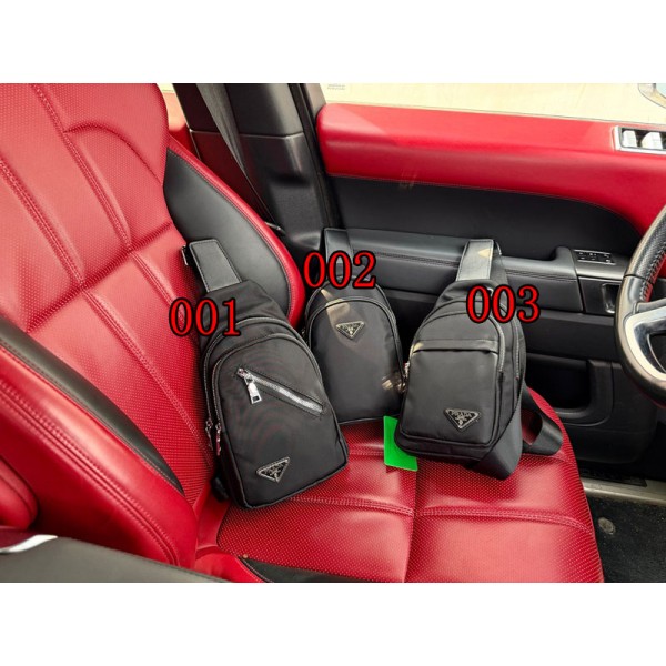 Prada プラダブランドワンショルダーメンズ ボディバッグ 斜め掛けバッグ肩掛け 胸バッグ メッセンジャーバッグ PUレザー大容量 ダブルファスナー 左右に付け替え可 軽量 男女兼用