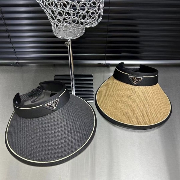 ブランドプラダ サンバイザー レディース Pradaサンハット 麦わら UVカット 日除け帽子 春夏 拡大ツバ広 小顔効果 飛ばない アウトドア 吸汗速乾 テニス ゴルフ ウォーキング 通勤 スポーツ 自動車