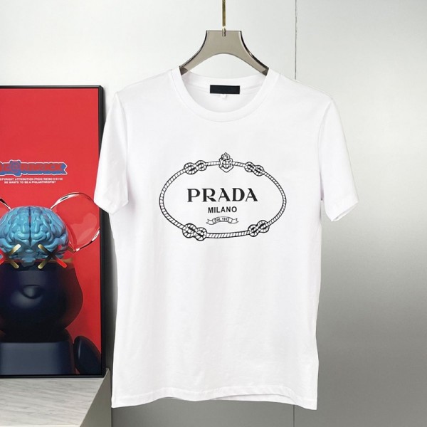 Prada プラダブランド半袖tシャツオーバーサイズブランドペアルックtシャツ 高品質20代 30代40代tシャツ 激安パロディ大人の上質Tシャツ XS¬5XL