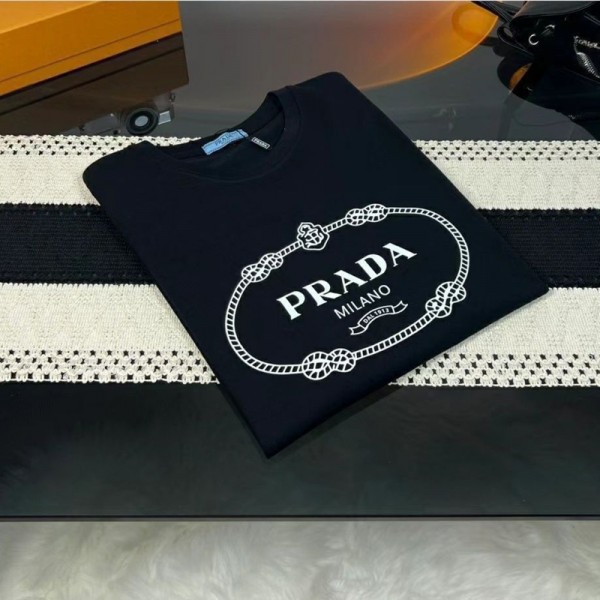 Prada プラダブランド半袖tシャツオーバーサイズブランドペアルックtシャツ 高品質20代 30代40代tシャツ 激安パロディ大人の上質Tシャツ XS¬5XL