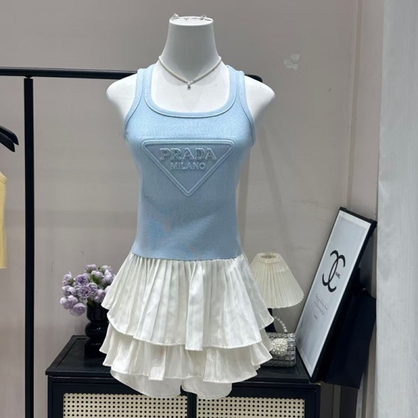 Prada プラダハイブランドタンクトップ レディース ニット ノースリーブ 夏 キャミソール リブニット 5色 S-XL 薄手 カットソー サマーニット 無地 おしゃれ ニットタンクトップス インナー 重ね着 レイヤード さらさら 柔らか カジュアル