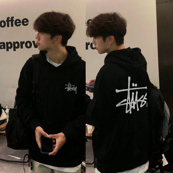 Stussy ステューシーハイブランドプルオーバーパーカー裏起毛レディースメンズプルオーバーブランドブランドスウェット上着ゆったり トレーナースウェットパーカーM - 2XL