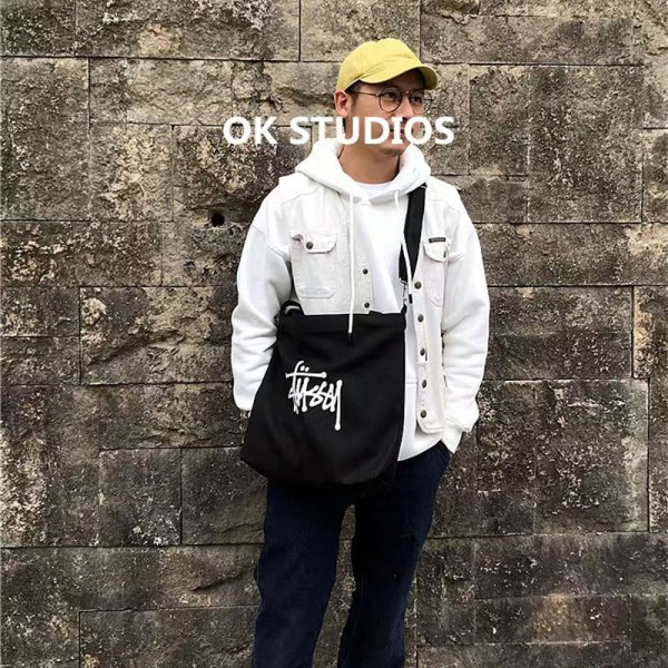 Stussy ステューシーブランドキャンバスバッグ ショルダーバッグ 大容量 トートバック 一泊旅行 キャンバストート エコバッグ 帆布 肩掛け トート ショッピングバッグ シンプル ファスナー付き レディース メンズ 