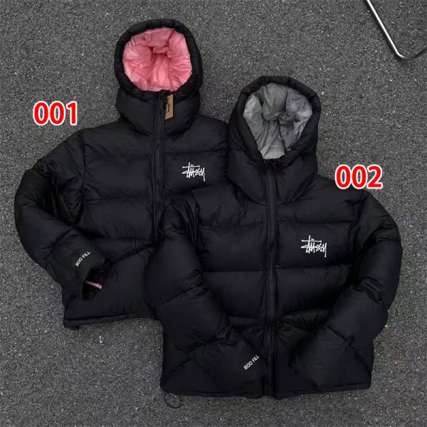Stussy ステューシーブランドダウンジャケット レディース ダウンコート XS - XL ショート丈 中綿 アウター コート 防寒 春 秋 冬 レディースコート エコダウン ショート コート 暖かい ボリューム フード ポケット 付き 防風 軽量 ミセス 大きいサイズ 韓国風 可愛い