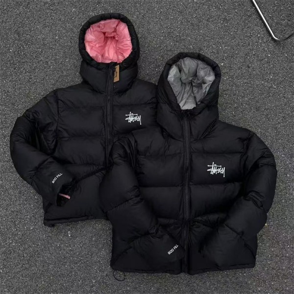 Stussy ステューシーブランドダウンジャケット レディース ダウンコート XS - XL ショート丈 中綿 アウター コート 防寒 春 秋 冬 レディースコート エコダウン ショート コート 暖かい ボリューム フード ポケット 付き 防風 軽量 ミセス 大きいサイズ 韓国風 可愛い