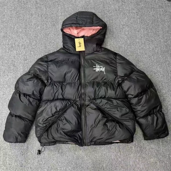 Stussy ステューシーブランドダウンジャケット レディース ダウンコート XS - XL ショート丈 中綿 アウター コート 防寒 春 秋 冬 レディースコート エコダウン ショート コート 暖かい ボリューム フード ポケット 付き 防風 軽量 ミセス 大きいサイズ 韓国風 可愛い