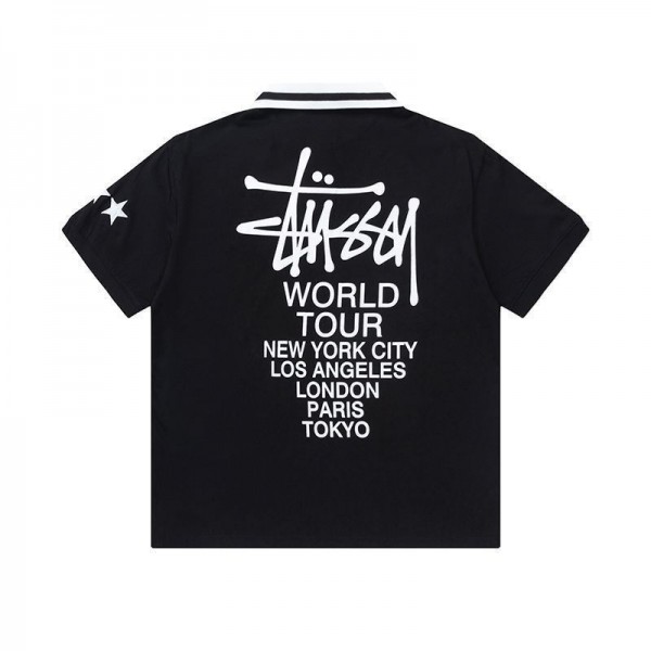 Stussy ステューシーブランドポロシャツオーバーサイズ夏tシャツブランドかわいい韓国 パチモン 半袖tシャツTシャツカットソーペアカップルS-XL