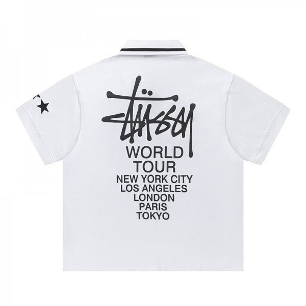 Stussy ステューシーブランドポロシャツオーバーサイズ夏tシャツブランドかわいい韓国 パチモン 半袖tシャツTシャツカットソーペアカップルS-XL