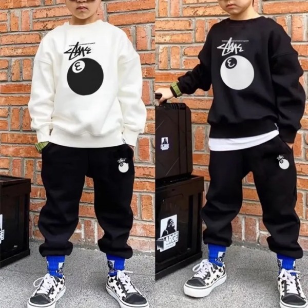 Stussy ステューシーブランド子供服 ジャージ キッズ 男の子 スウェットセットアップ 90-160cm パーカーパンツ上下セット 2点セット 裏起毛 スポーツウェア 運動着 幼稚園 小学生 中学生 おしゃれ かっこいい カジュアル 韓国 通園 通学 