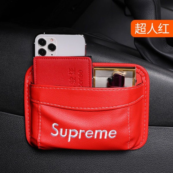 Supreme ブランド シュプリーム  車用ティッシュカバー ボックス 車載 サンバイザー 収納 ティッシュケース+カード入れ 車載ペーパーケース カード札収納 簡単 便利 車内収納 レザー