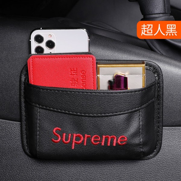 Supreme ブランド シュプリーム  車用ティッシュカバー ボックス 車載 サンバイザー 収納 ティッシュケース+カード入れ 車載ペーパーケース カード札収納 簡単 便利 車内収納 レザー