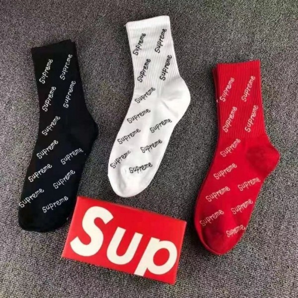 Supreme シュプリームハイブランド 3足セット ソックス 綿製ブランド ストッキング 大人気コットン 靴下 メンズ 通気性ブランドミドルソックス 高品質