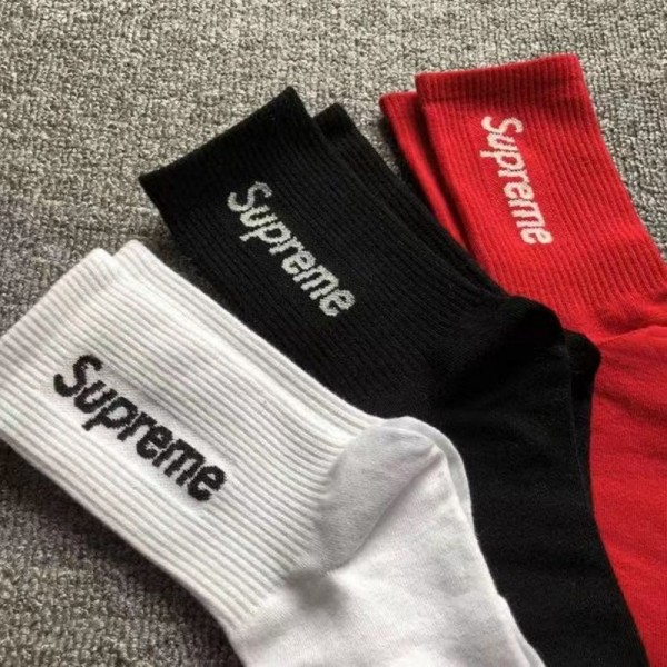 Supreme シュプリームハイブランド 3足セット ソックス 綿製ブランド ストッキング 大人気コットン 靴下 メンズ 通気性ブランドミドルソックス 高品質