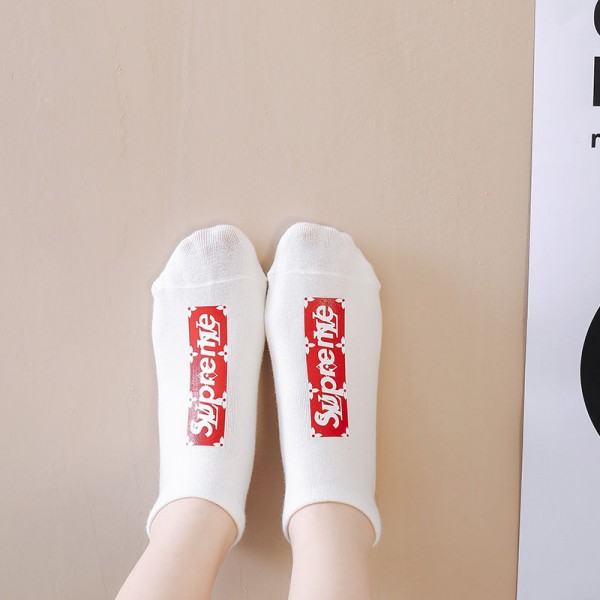 Supreme シュプリームコットン 靴下 5足セット メンズ 通気性ブランドミドルソックス 高品質浅口ソックス 女の子好き 韓国ブランドソックス 男女兼用 ファッション