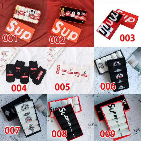 Supreme シュプリームハイブランド ソックス 綿製レディース向け 靴下 かわいいコットン 靴下 メンズ 通気性上質な コットン ソックス くつした