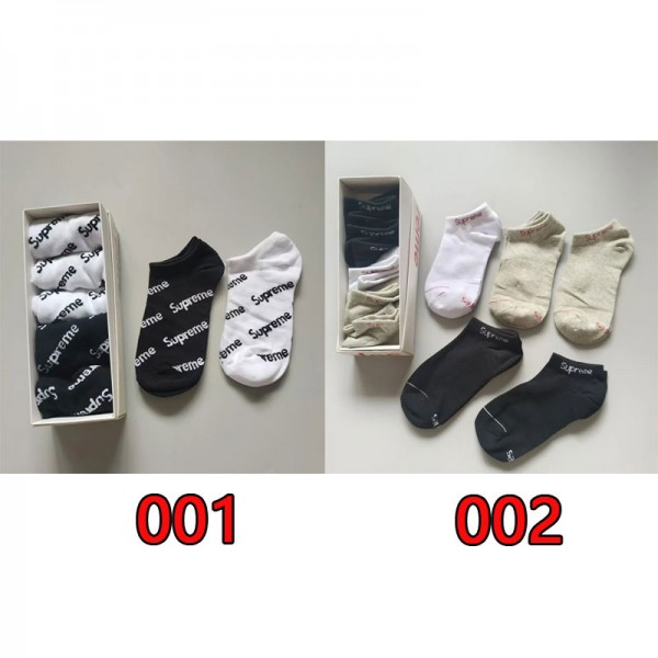 Supreme シュプリームハイブランド ソックス 綿製コットン 靴下 メンズ 通気性ブランドミドルソックス 高品質浅口ソックス 女の子好き 韓国
