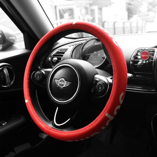 シュプリームブランドSupreme ハンドルカバー ステアリングカバー 普通車 軽自動車 小型車 エスニック风 フォークロア 麻布 滑り止め 手汗対策 カー用品 手触り O型