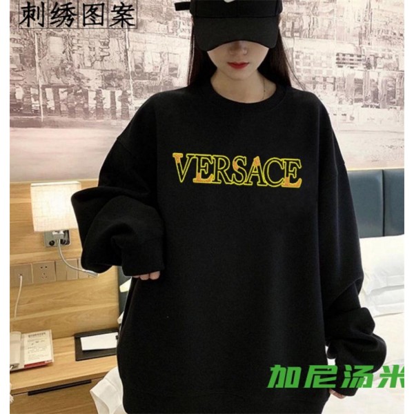 ヴェルサーチ/VERSACE パーカー メンズ ハイブランド 長袖 tシャツ コットン製 肌に優しい カジュアル 着心地よい レディース 刺繍ロゴ トレーナー スウェットパーカー ゆったり 丸首 