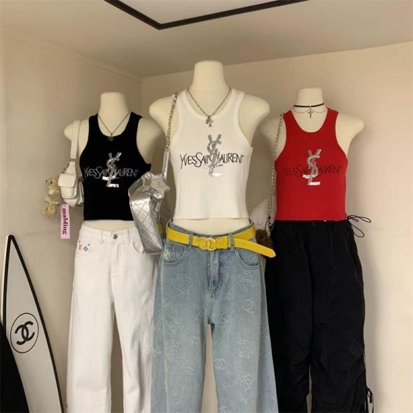 Ysl イブサンローランブランド レディース キャミソール ブロッキングデザイン タンクトップ インナートップス 一枚着OK ノースリーブ スポーツやダンスに最適 XS - L 人気色 おしゃれで着やすい