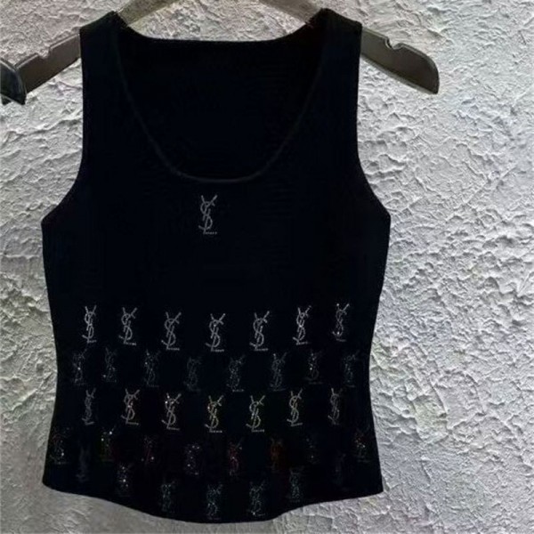 Ysl イブサンローランブランドキャミソール インナー リブニット リブキャミ S - 2XL レディース トップス 肌着 タンクトップ 露出防止 ブラ紐隠し スクエアネック ノースリーブ 重ね着 ニットソー 着やせ ストレッチ シンプル お洒落 キレイめ 可愛い 春夏
