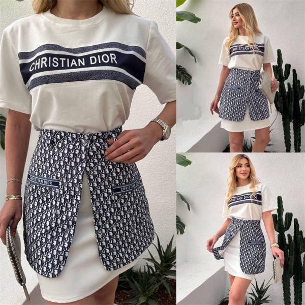 Dior ディオールブランドtシャツレディース パンツ セットアップ ブラウス S - 2XL ショートパンツ 2点セット tシャツ 上下セット パンツスーツ トップス カジュアル パンツドレス カットソー 切り替え ボトムス フレア フリル ギャザー カジュアル フォーマル 半袖夏