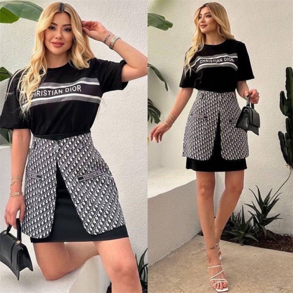 Dior ディオールブランドtシャツレディース パンツ セットアップ ブラウス S - 2XL ショートパンツ 2点セット tシャツ 上下セット パンツスーツ トップス カジュアル パンツドレス カットソー 切り替え ボトムス フレア フリル ギャザー カジュアル フォーマル 半袖夏