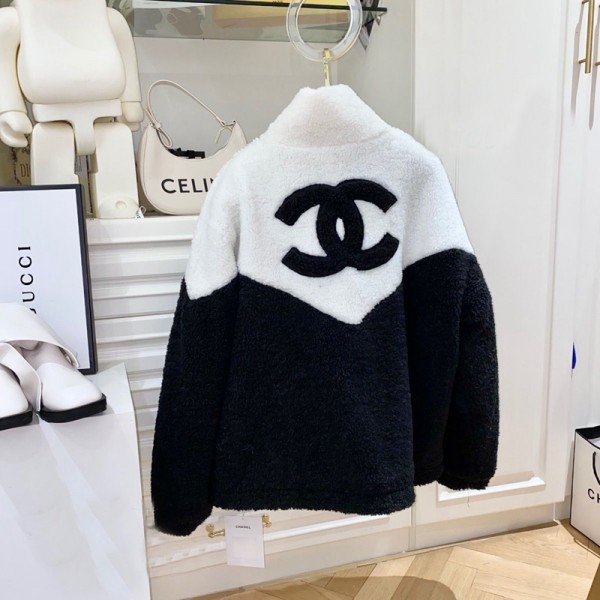 ブランド シャネル ボアジャケット ボアコート 中綿入れ ボア ブルゾン CHANEL ジャケット コート 女の子 アウター もこもこ 防寒 レディース カジュアル 秋冬コート 刺繍 ソフト 暖かい 