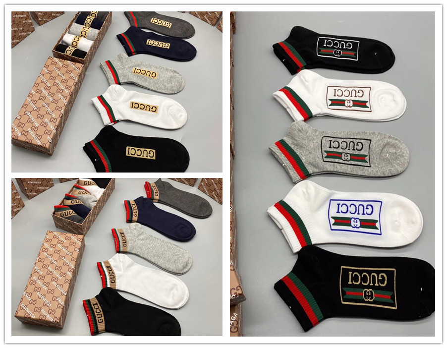 Gucci グッチハイブランド ソックス 綿製コットン 5点セット 靴下 メンズ 通気性