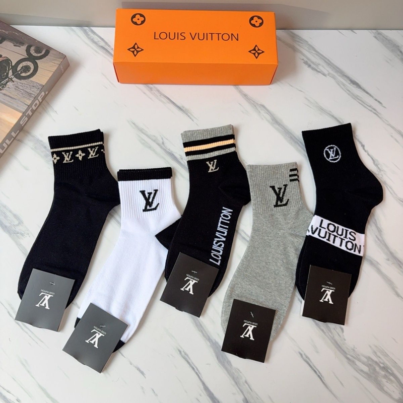 Lv ルイヴィトン靴下 5 足セット ギフトボックス付き フリーサイズ